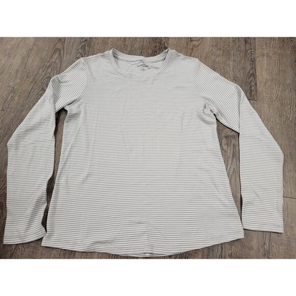 Eddie Bauer Women’s Long Sleeve Boat Neck Outdoors Stripe Knit Tee Gray Large - Picture 1 of 4